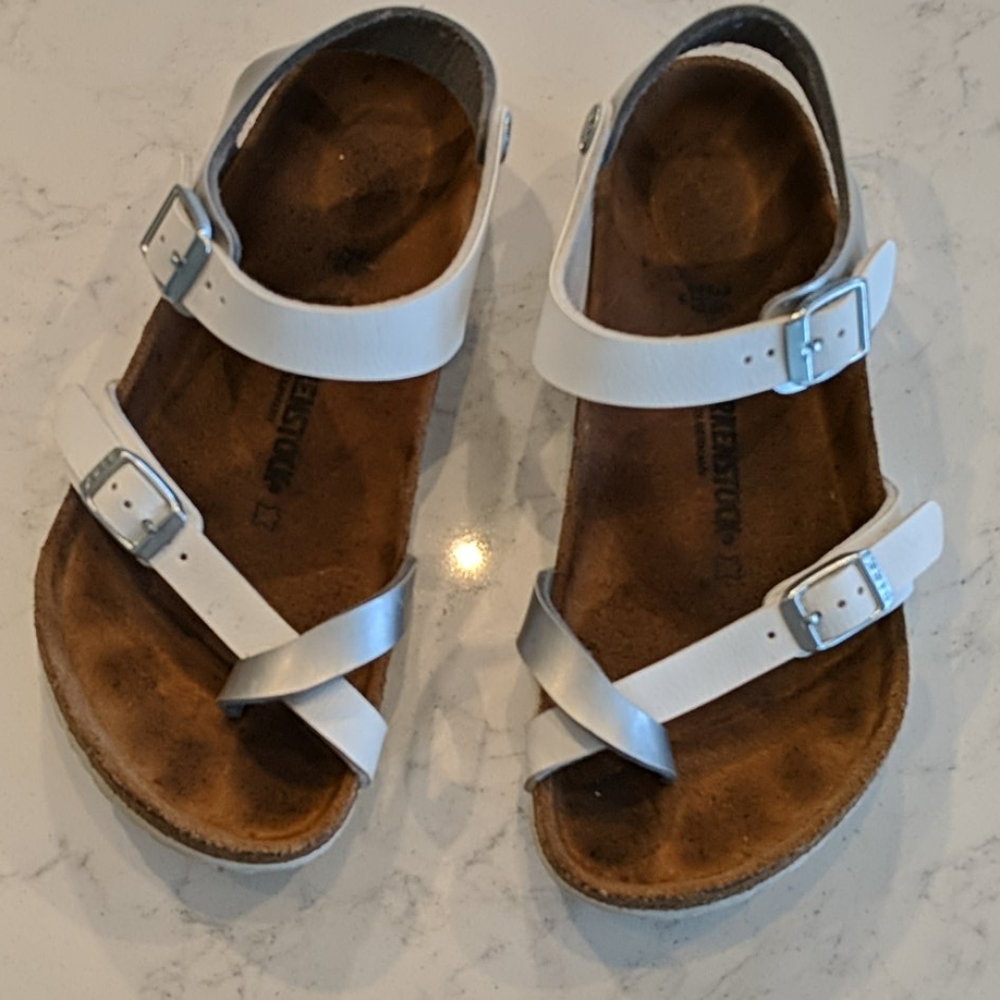 Silver and white Birkenstock for kids